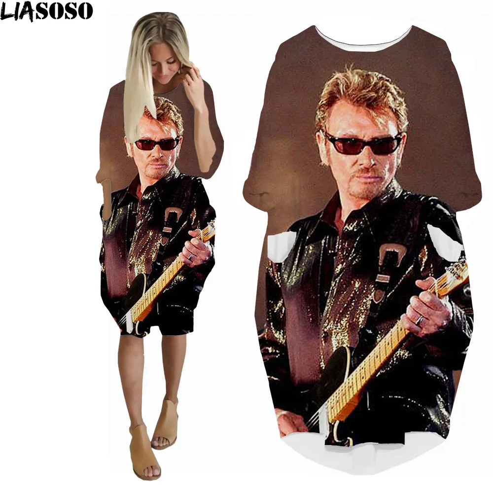 Top Trends: LIASOSO Johnny Hallyday Dress Women 3D Print Summer Fashion Loose Long Sleeve French Rock Music Hip Hop Kawaii Ladies Dresses Shoppable Styles