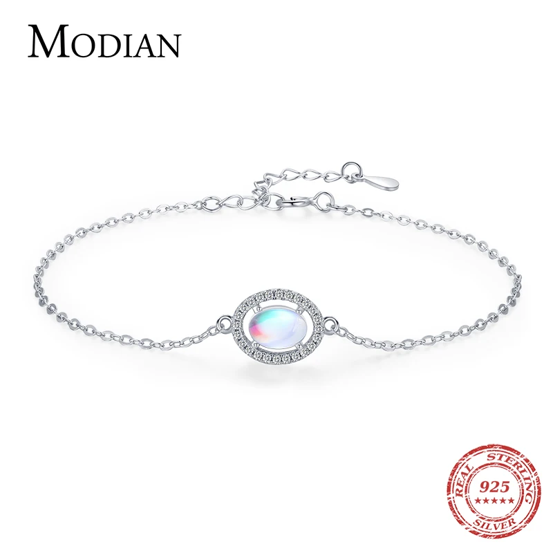 Top Trends: MODIAN Genuine 925 Sterling Silver Luxury Elegant Oval Natural Moonstone Chain Bracelet For Women Romantic Simple Fine Jewelry Shoppable Styles