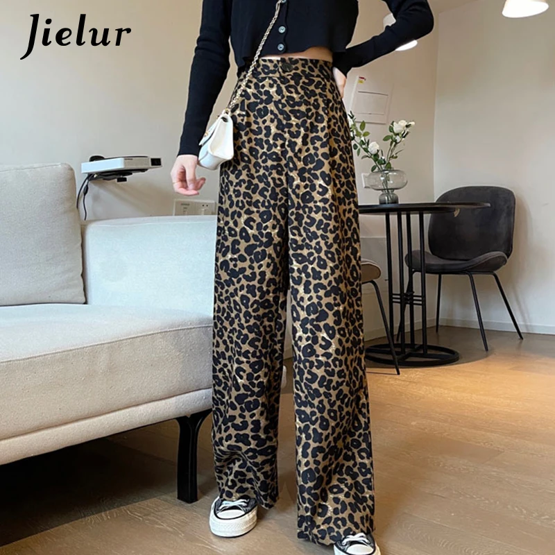 Top Trends: Jielur Fashion Leopard High Waist Women's Pants Vintage Casual New Female Pants Young Streetwear Hip-Hop Wide Leg Trousers Shoppable Styles