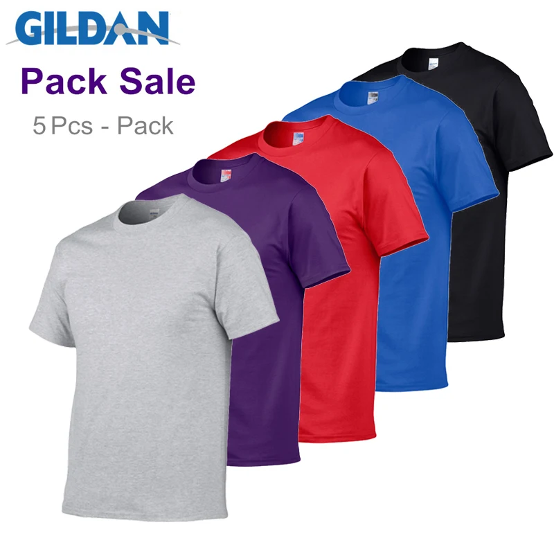 Top Trends: 5pcs / Lot GILDAN Brand Solid Color T Shirt Mens Black And White 100% Cotton T-shirts Summer Skateboard Tee Boy Skate Tshirt Tops Shoppable Styles