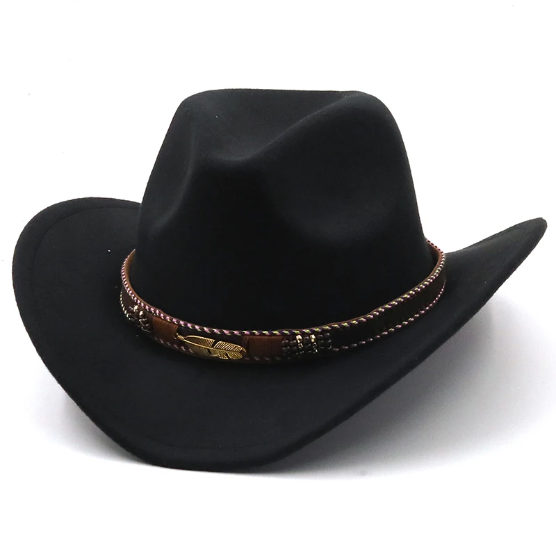 Top Trends: Wool Women's Men's Western Cowboy Hat For Gentleman Lady Jazz Cowgirl With Leather Cloche Church Sombrero Caps Shoppable Styles