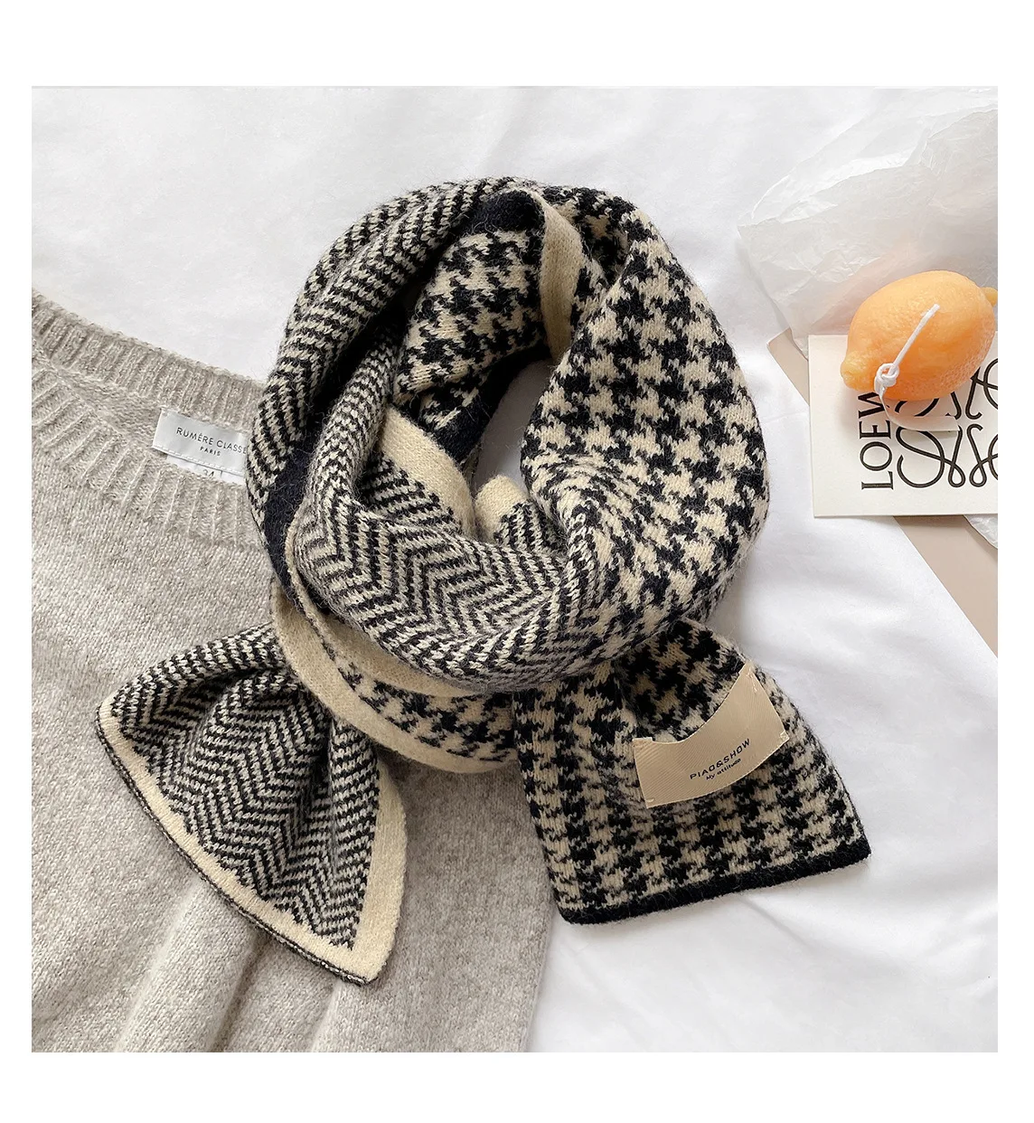 Top Trends: New Warm Cashemere Knitted Houndstooth Scarf Unisex Women Men Luxury Neckerchief Female Plaid Wraps Gift 20*160cm Shoppable Styles