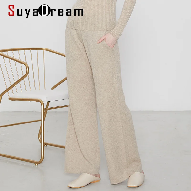 Top Trends: SUYADREAM Winter Pants For Women Wool Blend Elastic Waist Wide Leg Pants 2021 Autumn Winter Chic Trousers Shoppable Styles