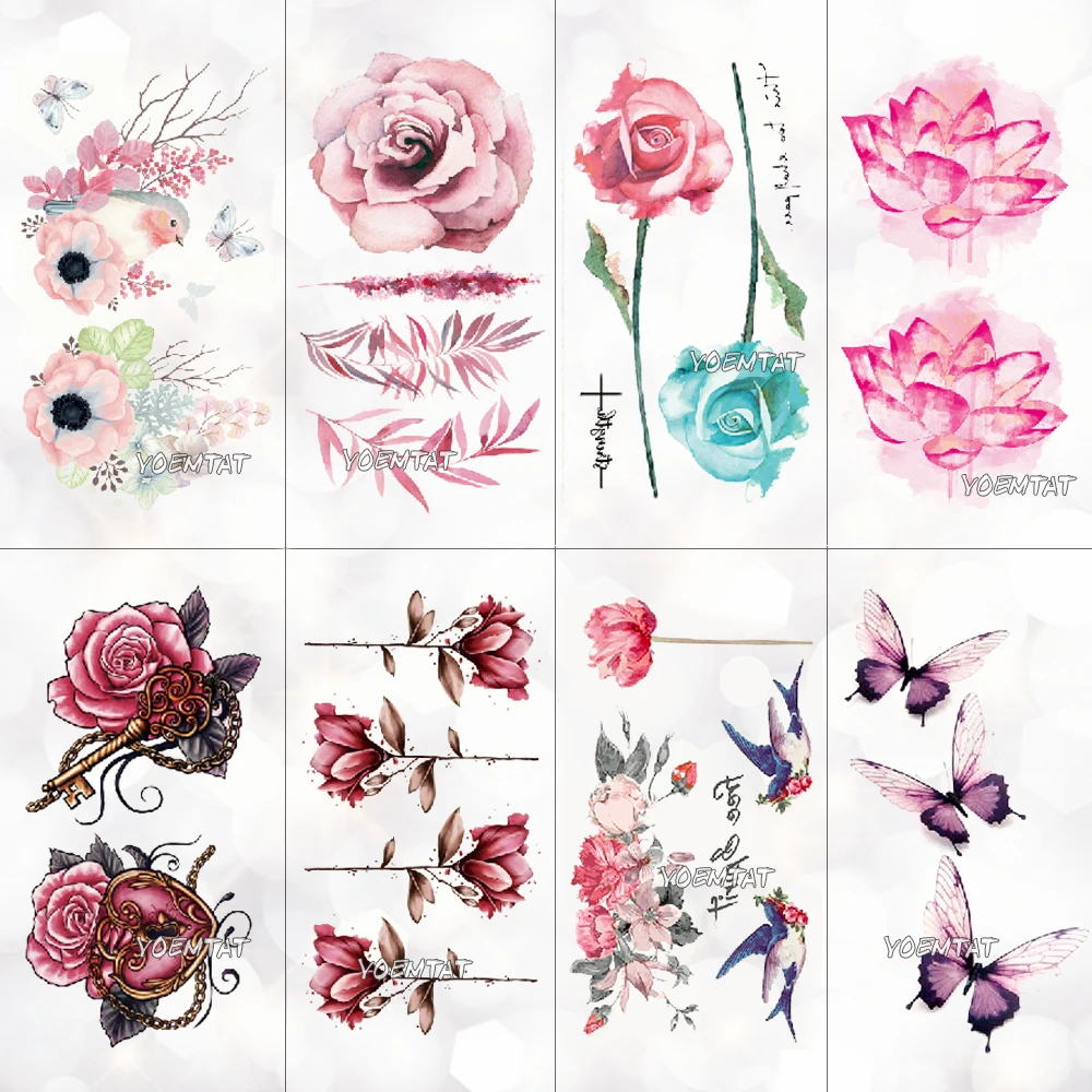 Top Trends: Waterproof Temporary Tattoo Sticker Lotus Colorful Feather Leaves Butterfly Flash Tatoo Female 3D Body Art Child Fake Tatto Male Shoppable Styles