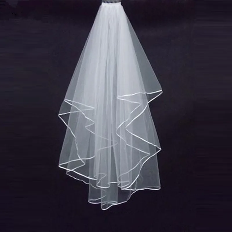 Top Trends: White Two Layers Tulle Short Wedding Veil Ribbon Edge Bridal Veil Wedding Accessories Shoppable Styles - Image 5