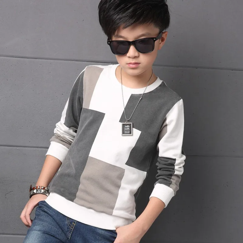 Top Trends: New Autumn T Shirt For Boy Children Clothing Plaid Casual Teenager Long Sleeve Tops Kids Tees Clothes 7 8 9 10 11 12 13 14 Years Shoppable Styles