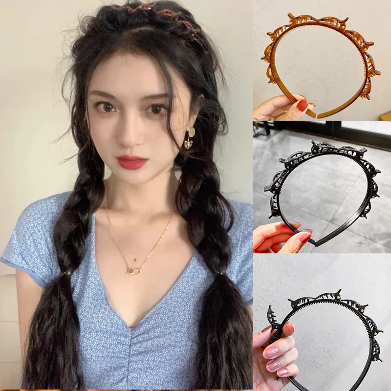 Top Trends: Ruoshui Woman Non-Slip Hairband With Clips Double Band Headband Hairstyle Bezel Hair Hoop Hair Accessories Headwear Shoppable Styles