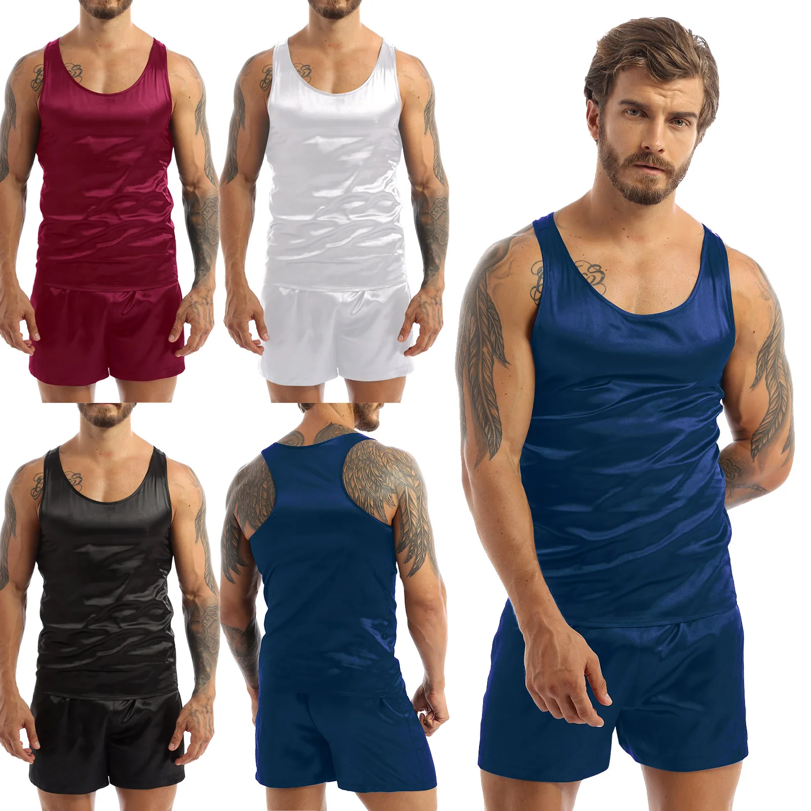 Top Trends: Mens Satin Pajamas Set Nightwear Sleeveless Tank Top Shorts Sleepwear Nightclothes Summer Nightgown Loungewear Male Daily Wear Shoppable Styles - Image 2