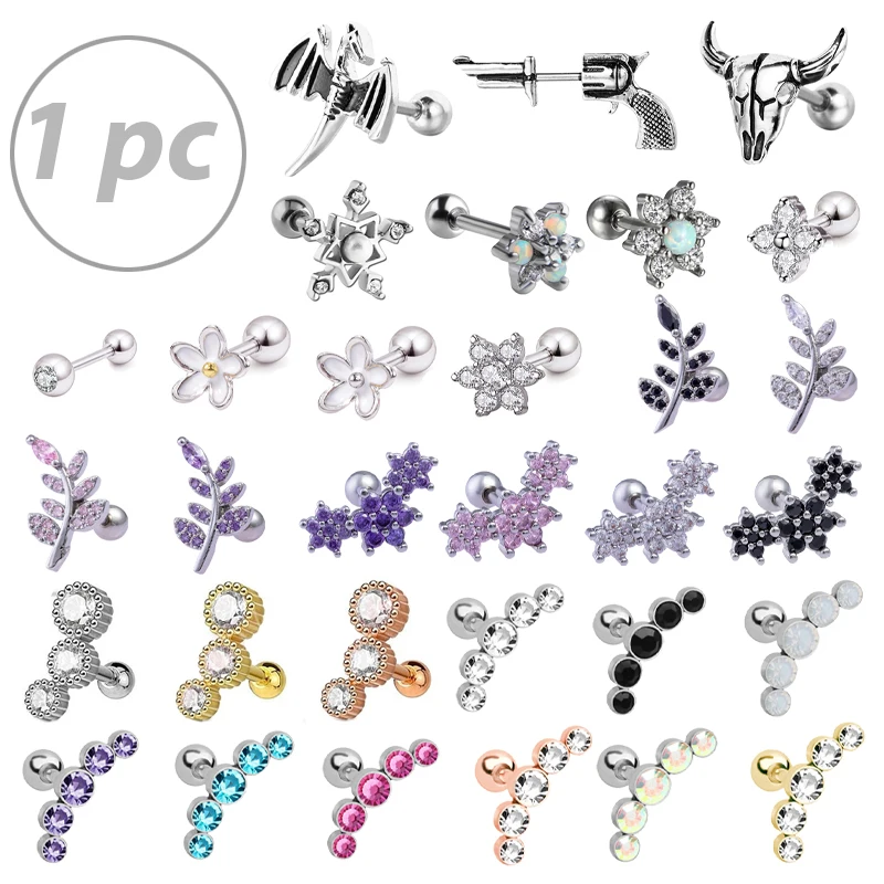 Top Trends: 1PC Crystal CZ Helix Earrings Studs Ear Piercing 316l Surgical Steel Cartilage Earring 16G Tragus Conch Piercings For Women Punk Shoppable Styles