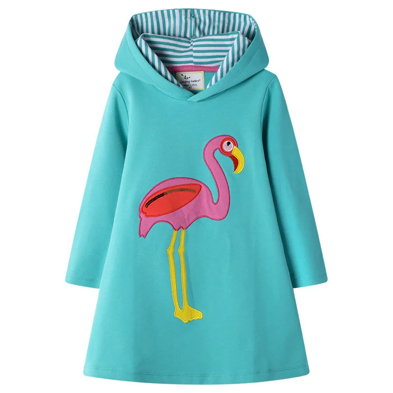 Top Trends: Jumping Meters New Animals Girls Dresses Hoodies Flamingo Long Sleeve Baby Clothes Cotton Princess Kids Hoody Dresses For Girl Shoppable Styles