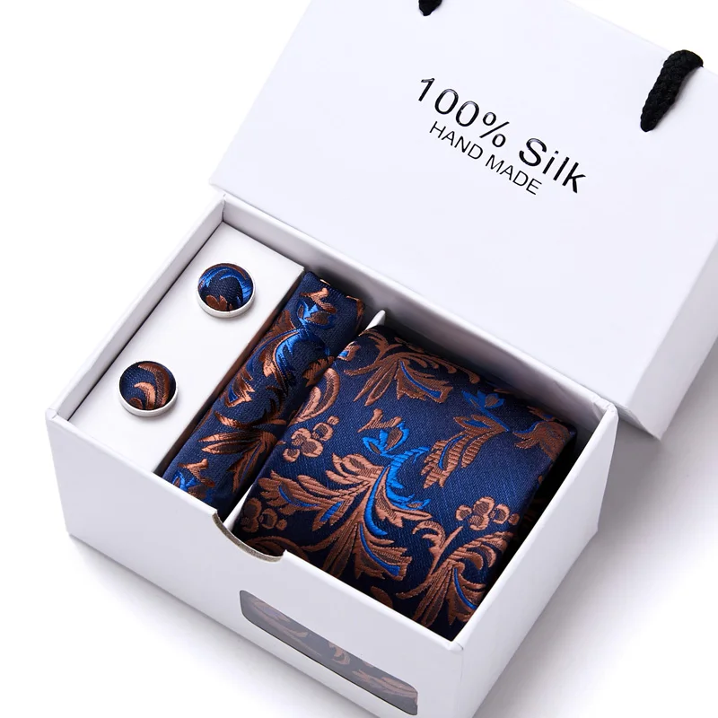 Top Trends: Brand 100% Silk Ties Gift Box Office Men Classic Party Wedding Striped 7.5cm Silk Wedding Floral Tie Necktie Handkerchief Set Shoppable Styles