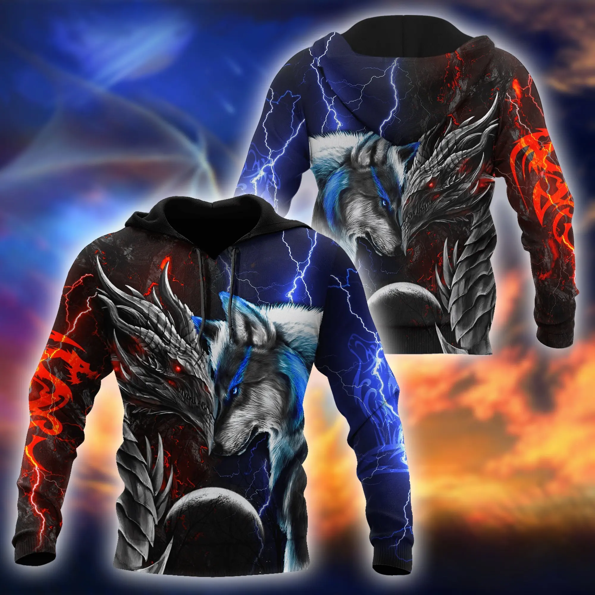 Top Trends: Red &amp; Blue Dragon &amp; Wolf 3D Printed Fashion Mens Autumn Hoodies Sweatshirt Unisex Streetwear Casual Zip Jacket Pullover KJ494 Shoppable Styles