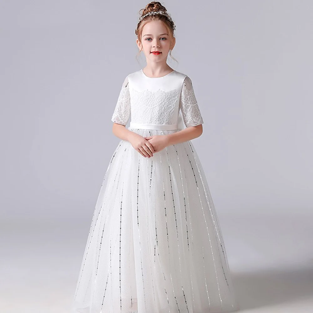 Top Trends: Dideyttawl White Tulle First Communion Girl Dresses Junior Bridesmaid Dress Sparkly Kids Princess Birthday Party Pageant Gown Shoppable Styles