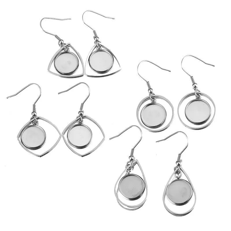 Top Trends: 10pc Stainless Steel Tray Bezel Cabochon Earring Hook Blank Setting Round Pendant Ear Base DIY Glass Cameo Jewelry Making Shoppable Styles