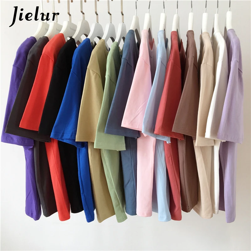 Top Trends: Jielur Tee Shirt Solid Color Basic T Shirt Women Casual O-neck Harajuku Summer Top Korean Hipster White Tshirt S-XL Shoppable Styles