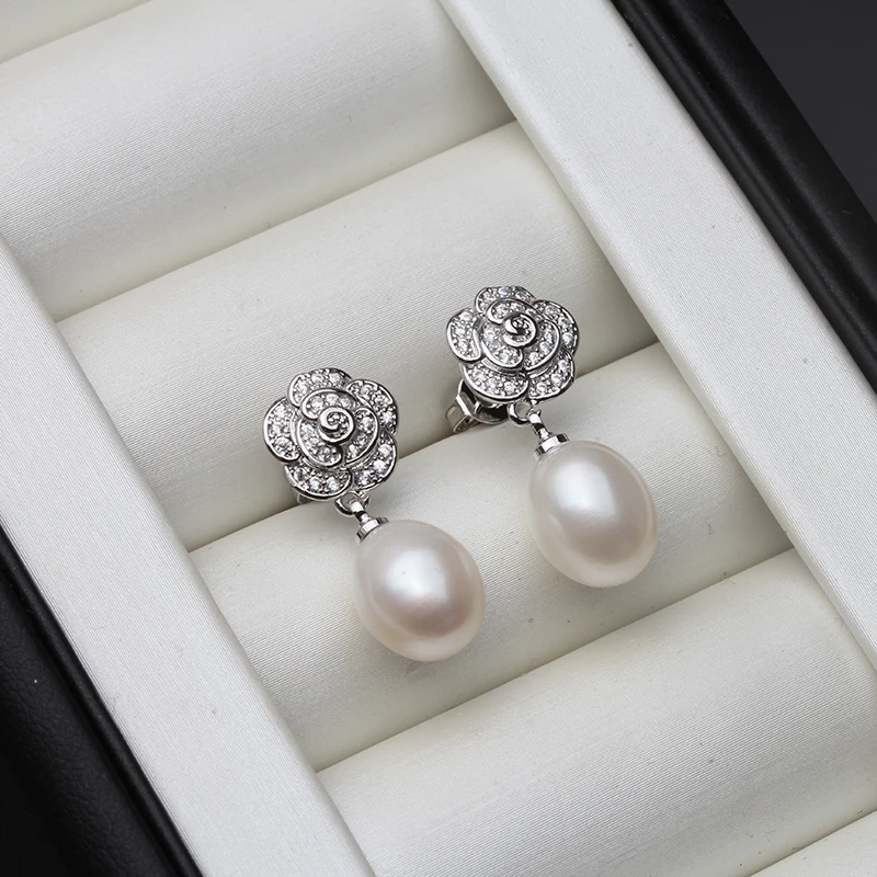 Top Trends: Vintage 925 Sterling Silver Flower Natural Freshwater Pearl Earrings For Women Jewelry Engagement Gift White Purple Black Shoppable Styles