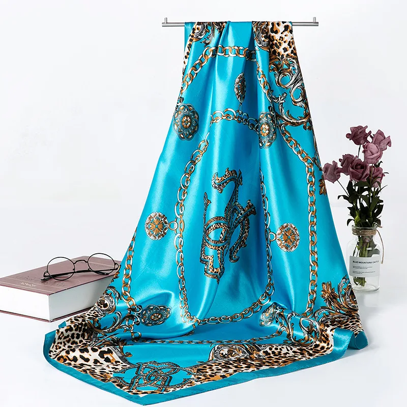 Top Trends: 90*90CM Large Square Scarf Luxury Women's Bandana Twill Silk Shawl Head Handkerchief Spring Autumn Gift Scarf Shoppable Styles - Image 3