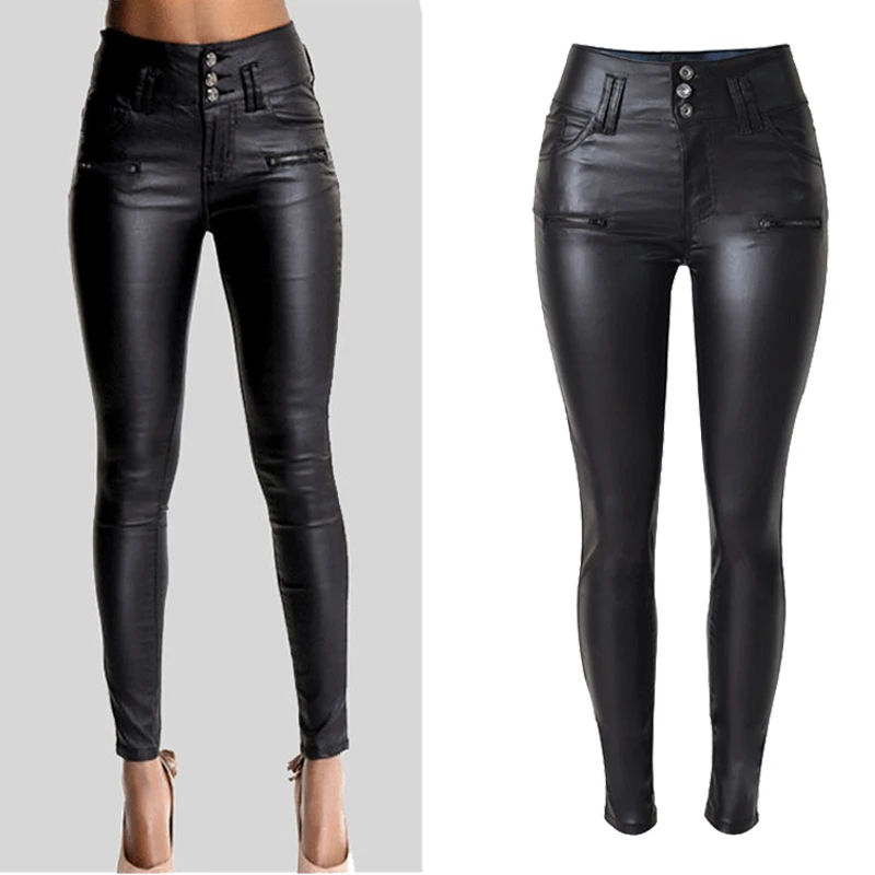 Top Trends: Big Plus Size PU Leather Pants Women Hip Push Up Black Sexy Female Stretch Leggings Jegging Casual Skinny Pencil Pants Shoppable Styles