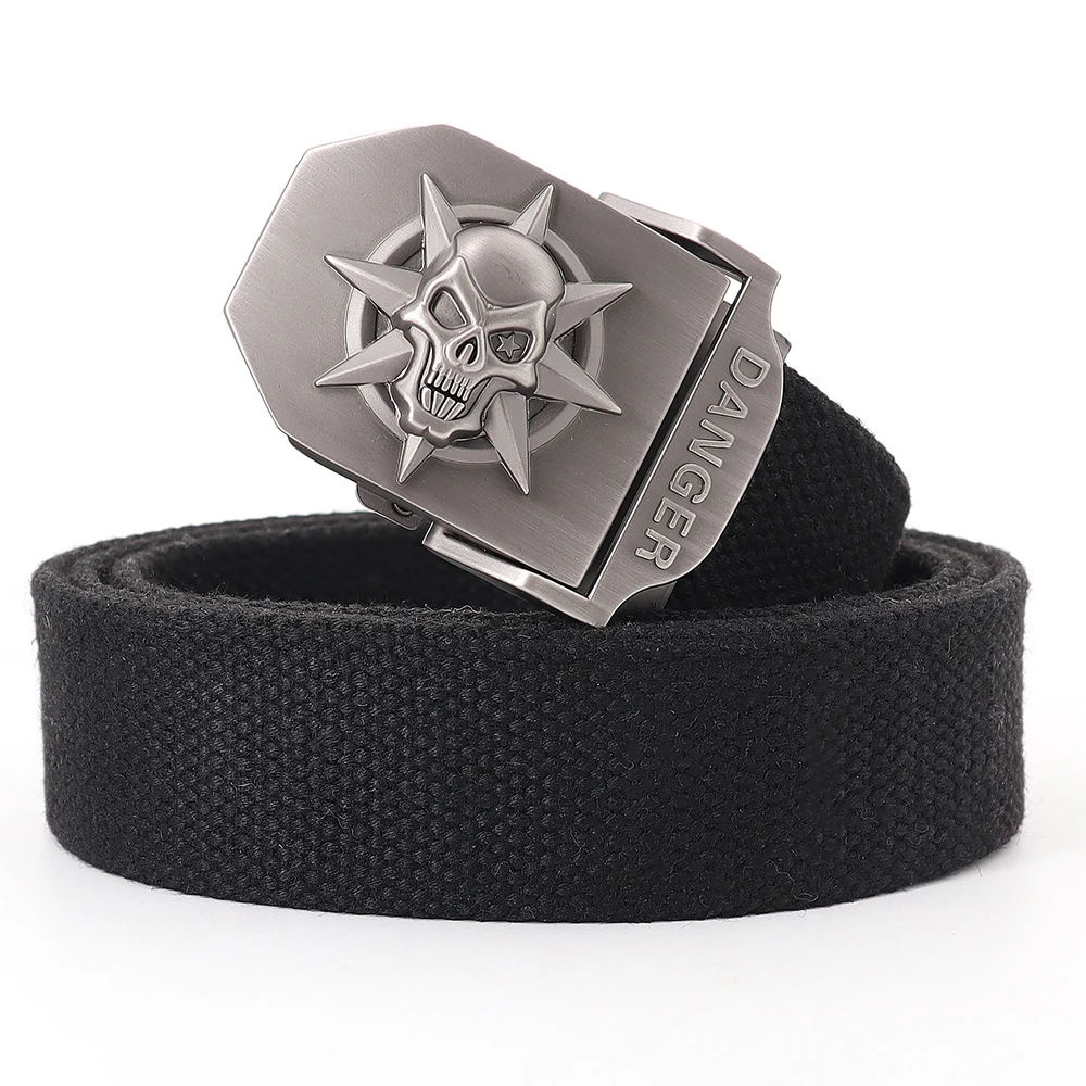 Top Trends: Men&amp;Women Luxury Skull Metal Buckle Jeans Belt Tactical Training Belt High Quality Canvas Belt Ladies Fashion Casual Skull Belt Shoppable Styles