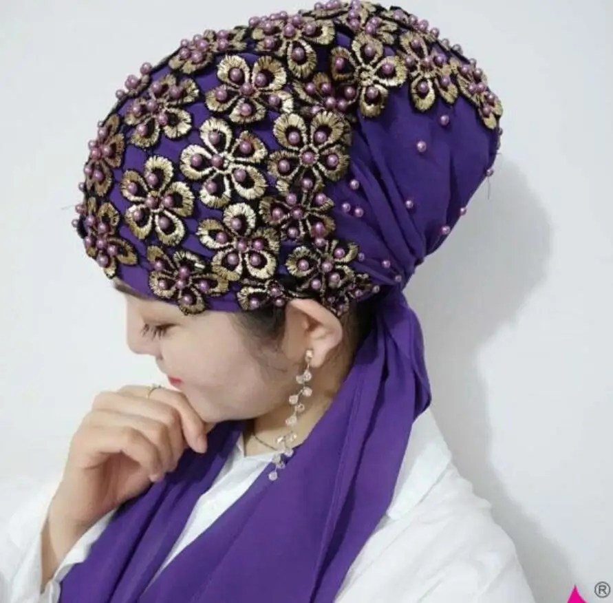 Top Trends: Shiny Women Beauty Floral Gold Sequin Shawl Scarf Beading Arab Islamic Wedding Fashion Hijab Chiffon Party Headscarf Head Wrap Shoppable Styles