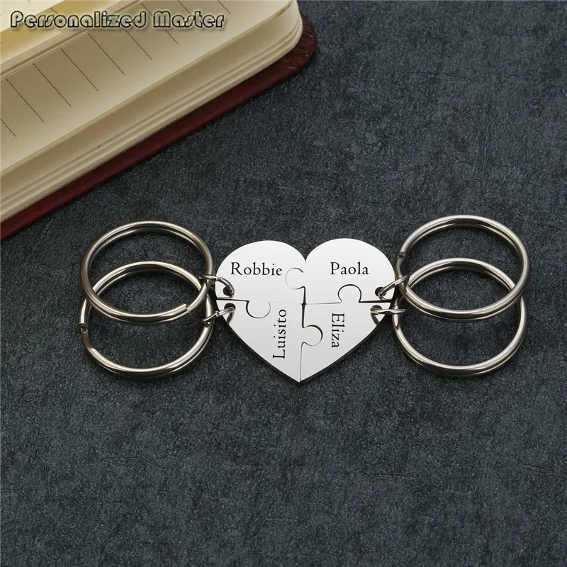 Top Trends: Personalized Master Customized Letter Key Chain Stainless Steel Heart Puzzle Engraved Name BFF Keyrings Friendship DIY Keychains Shoppable Styles