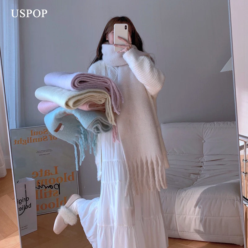 Top Trends: USPOP New Women Scarf Winter Long Large Tassel Scarves Soft Solid Color Wrap Pashmina Shoppable Styles