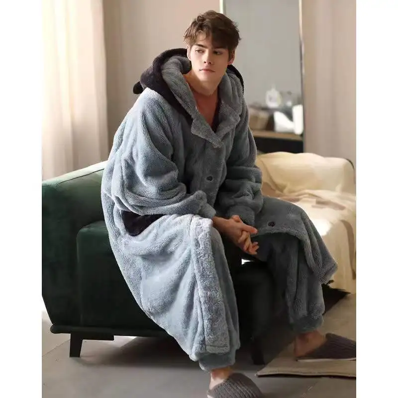 Top Trends: Coral Fleece Nightgown Men&#039;s Winter Plus Size Nightgown Suit Thicken Warm Bathrobe Fashion Male Pajama Set Robes Sets Shoppable Styles