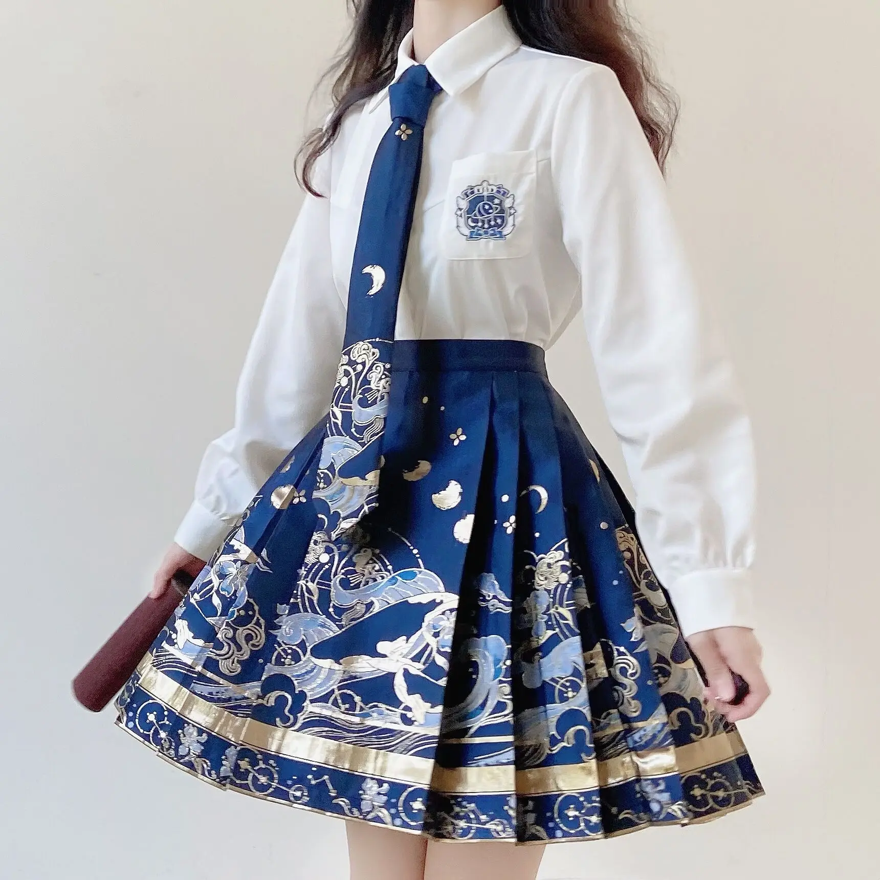 Top Trends: Chinese Traditional Hanfu Clothing Vintage JK Suit Printing Folk Dance Skirt Gold Stamping Improved Hanfu Horse Face Short Skirt Shoppable Styles