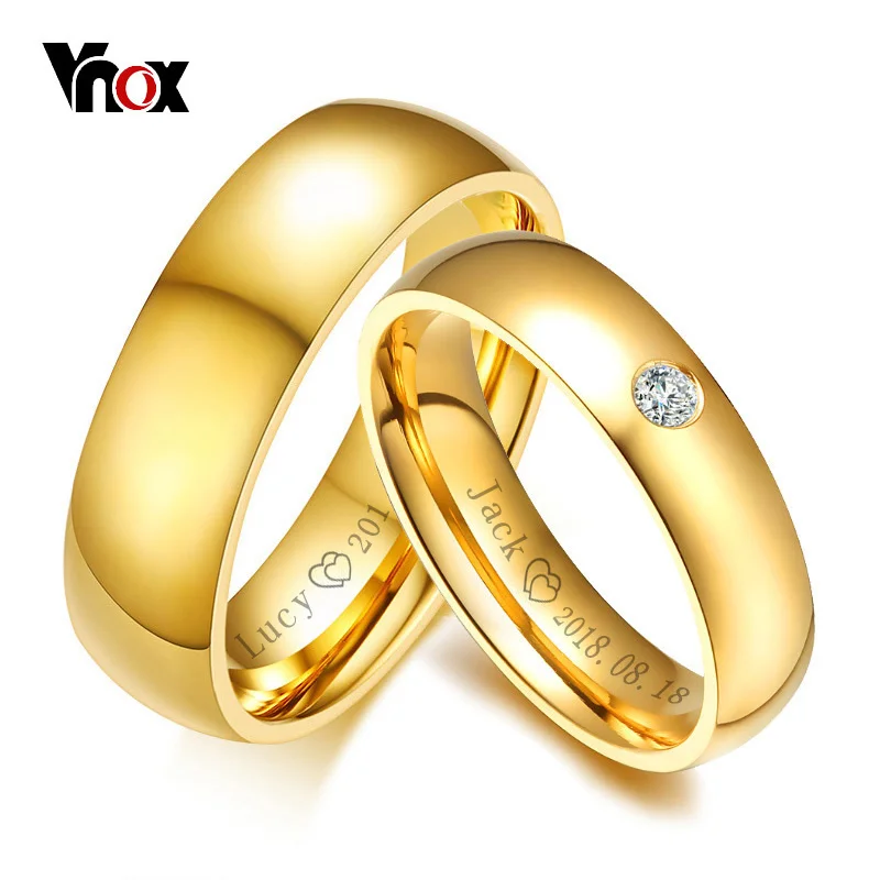 Top Trends: Vnox Classic Wedding Rings For Women Men Gold Color Stainless Steel Couple Band Anniversary Personalized Name Lovers Gift Shoppable Styles