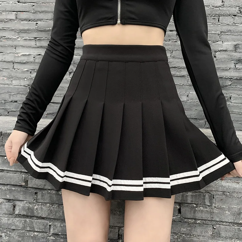 Top Trends: Vintage Korean Style Patchwork Skirt Harajuku JK Black Pleated Skirts Gothic Streetwear High Waist Mini Skirt Women Punk Skirt Shoppable Styles