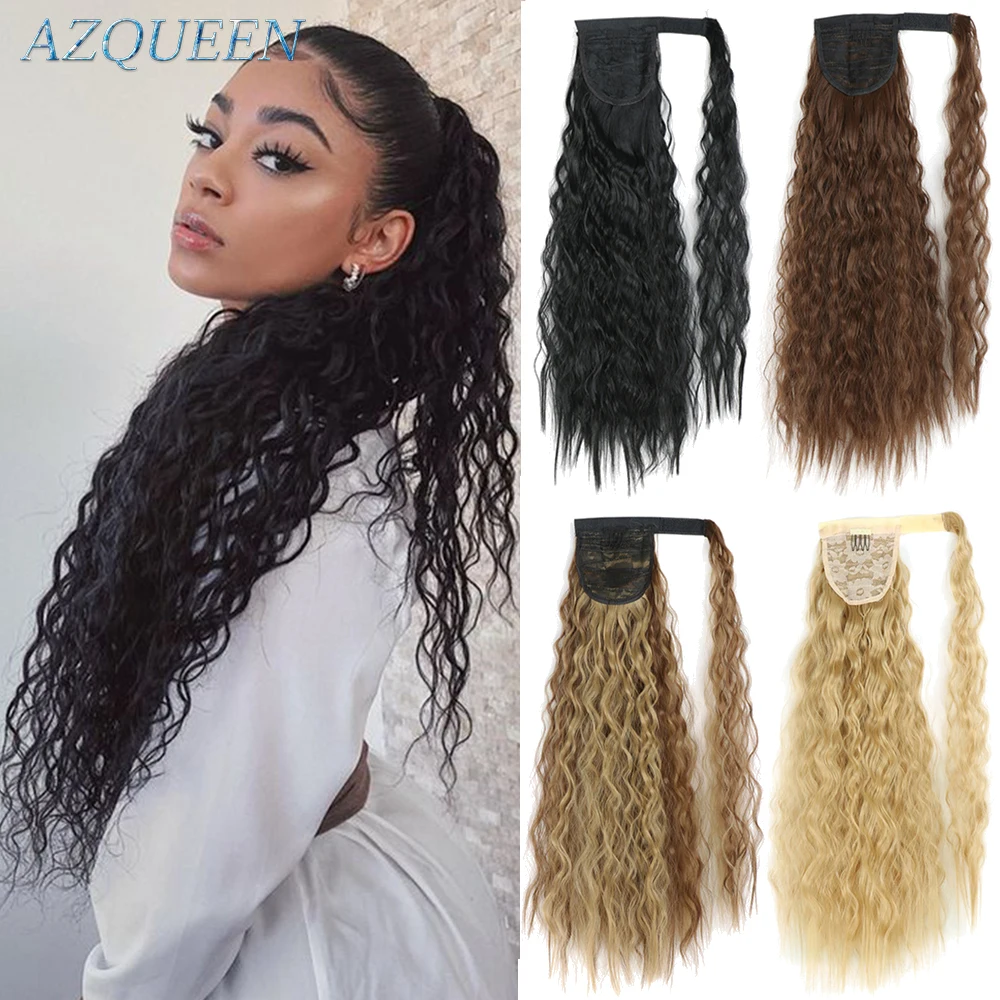 Top Trends: Synthetic Long Curly Ponytail Wrap Around Ponytail Clip In Hair Extensions Long Hairpiece Headwear Hair Brown Gray Shoppable Styles