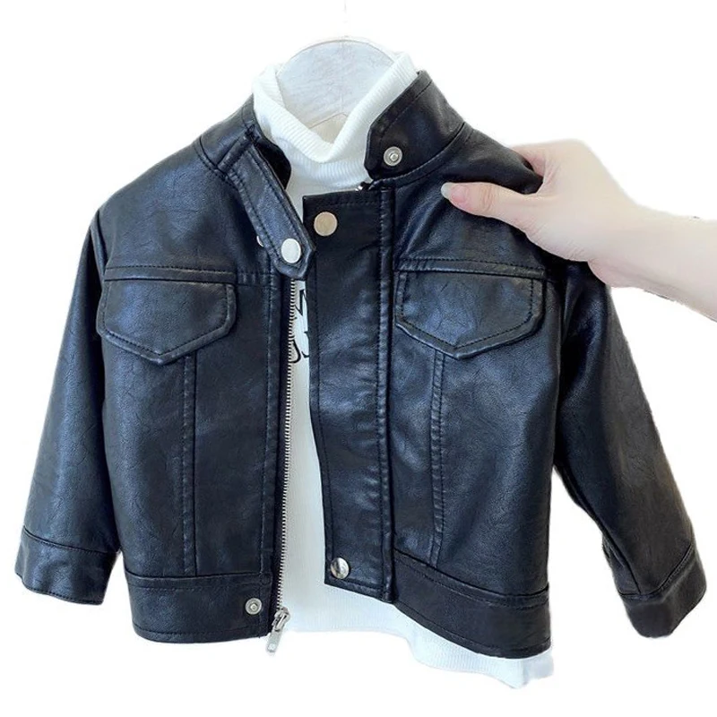 Top Trends: Spring Autumn Children Boys Girls Leather JacketJacket 2021 New Fashion Handsome Baby Zipper Coat Kids Outerwear Leather Jacket Shoppable Styles