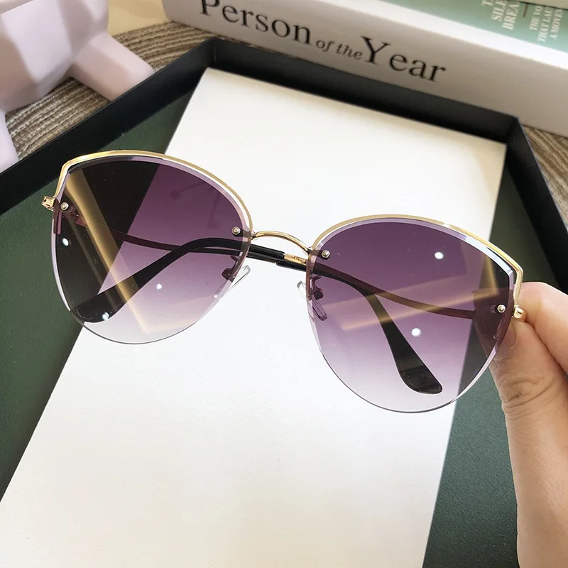 Top Trends: High Quality Women&#039;s Oval Cat Eye Sunglasses Lady Metal Rimless Shades Luxury Sunglasses Female Driving Glasses Zonnebril Dames Shoppable Styles