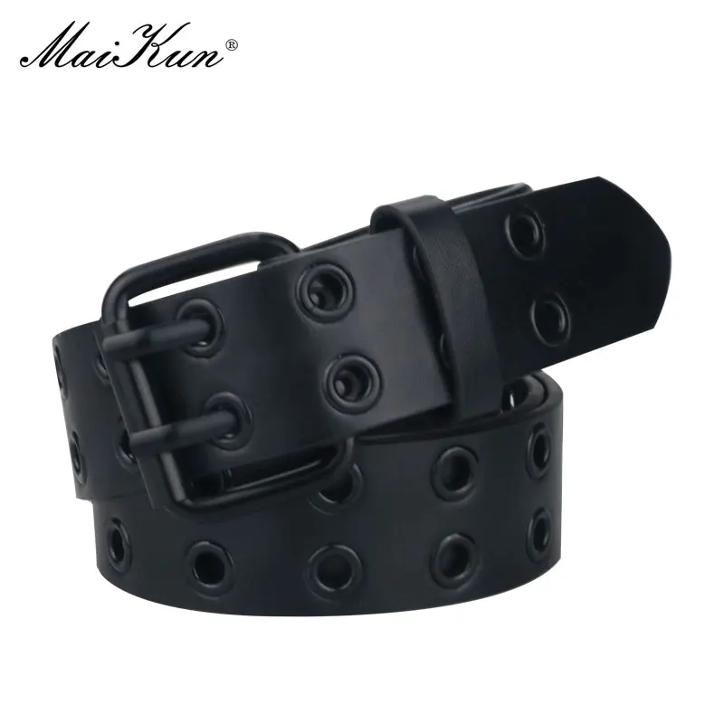 Top Trends: Maikun Halloween New Ladies Black PU Leather Belt Double Exhaust Air Hole Pin Buckle Fashion Trend Waistband Punk Goth Style Shoppable Styles