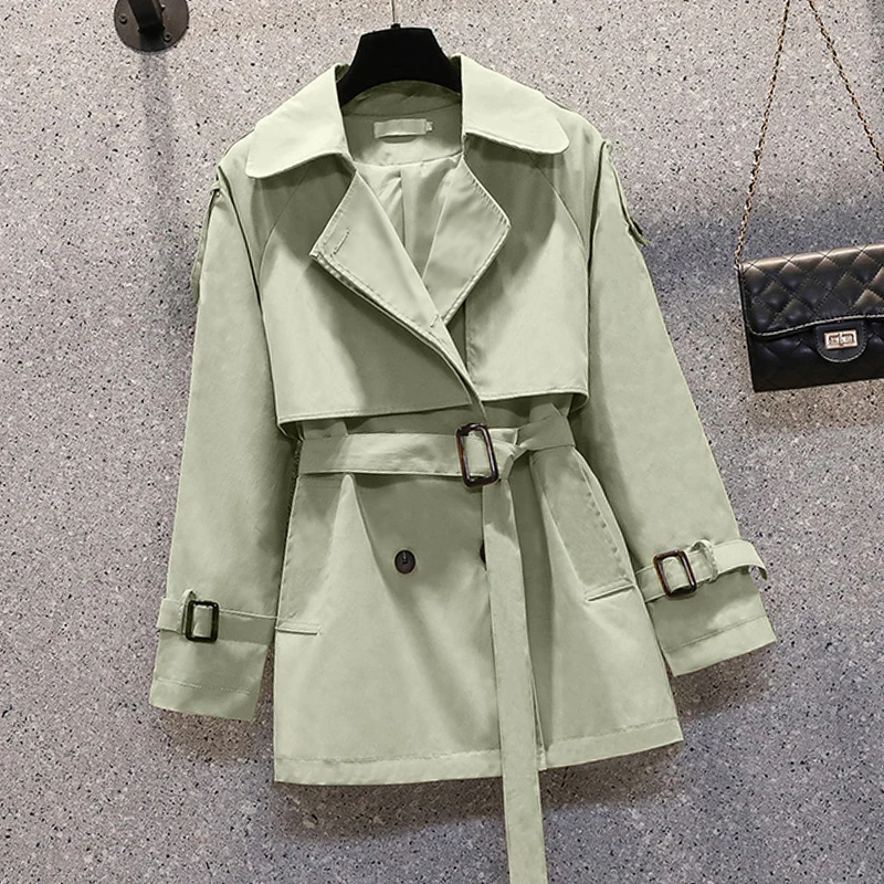 Top Trends: 2021 Spring And Autumn New Women Short Trench Coat Casual Streetwear Double Breasted Belt Female British Wind Loose Fit Coats Shoppable Styles