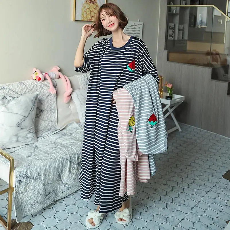 Top Trends: Women Plus Size Striped Nightgown Sleepwear Short Sleeve Long Nightdress Loose Casual Robe Sleepshirt Home Wear 4XL 5XL Shoppable Styles - Image 2