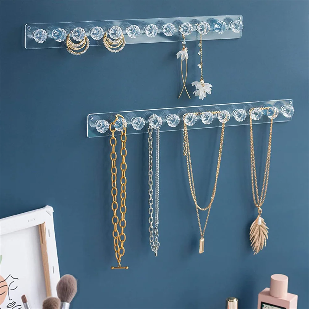 Top Trends: 12 / 126 Hooks Transparent Acrylic Jewerly Storage Rack For Earring Necklace Hanger Holder Wall Mounted Display Stand Organizer Shoppable Styles