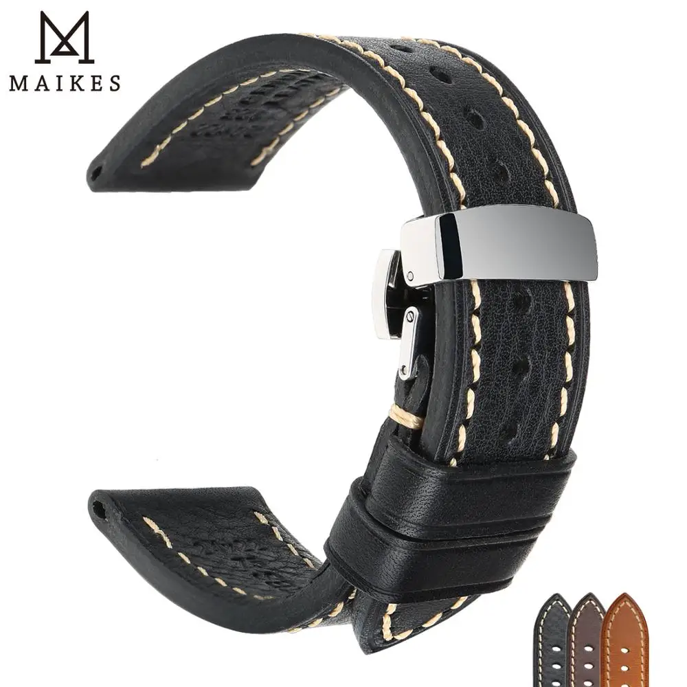 Top Trends: MAIKES Handmade Watch Band Genuine Cow Leather Watch Strap With Butterfly Buckle Bracelet For MONTBLANC Tudor Watchbands Shoppable Styles