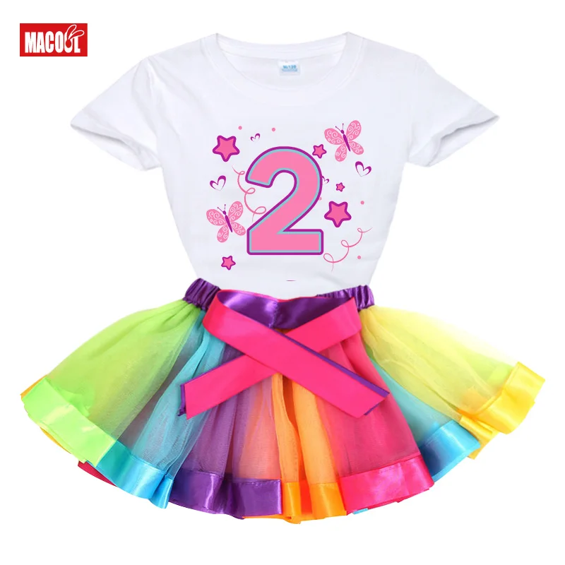 Top Trends: Baby Girl Birthday Dress Rainbow Multicolor Kids Dresses For Girls 3 4 5 6 Years Children Girl Summer Number 0-9 Cartoon Clothes Shoppable Styles