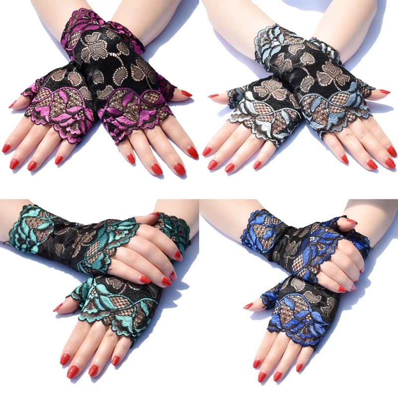 Top Trends: Fashion Women Sexy Fingerless Gloves Half Finger Sunscreen Short Lace Gloves Rose Flower Pattern Festival Gloves Shoppable Styles