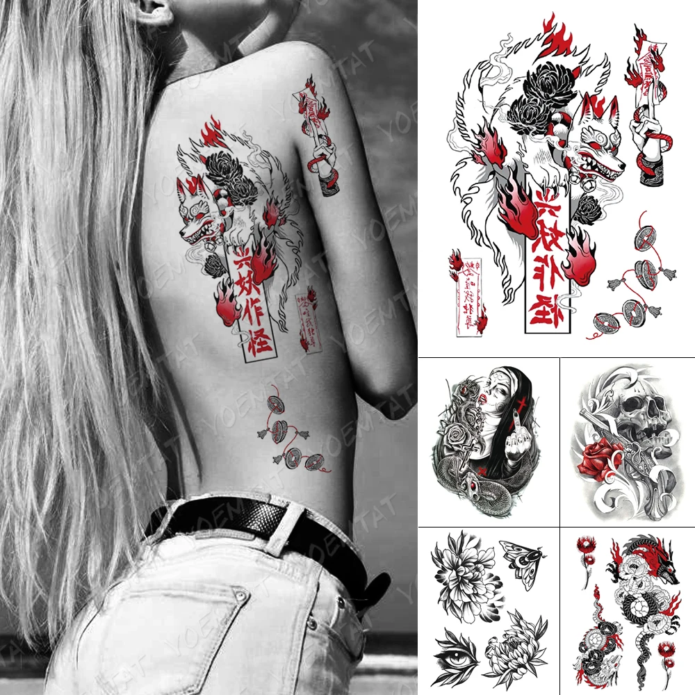 Top Trends: Anime Waterproof Temporary Tattoo Stickers Fox Dragon Wolf Monster Gun Old School Flash Tatoo Women Men Body Art Fake Tattoos Shoppable Styles