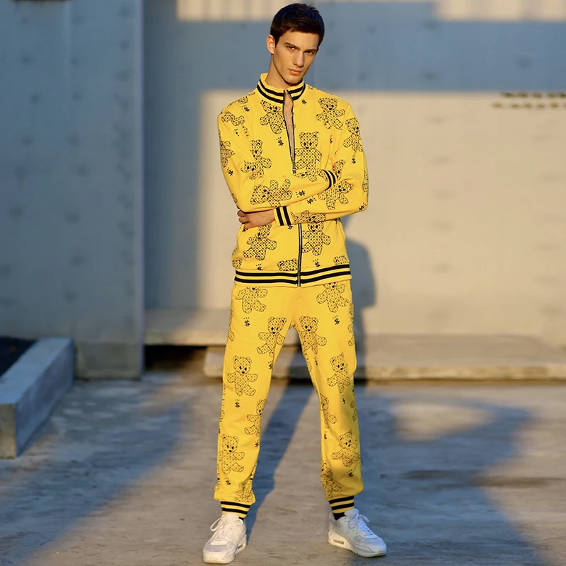 Top Trends: AlexPlein Teddy Bear Embroidery Men Sets Tracksuit Sport Jogging Homme Streetwear Men Clothing Fashion Yellow 2020 Winter Casual Shoppable Styles - Image 3