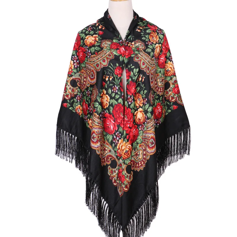 Top Trends: 160*160cm Women Russian Scarf Square Blanket Shawl Ladies Fringed National Scarves Shawls Retro Floral Pattern Headscarf Wraps Shoppable Styles