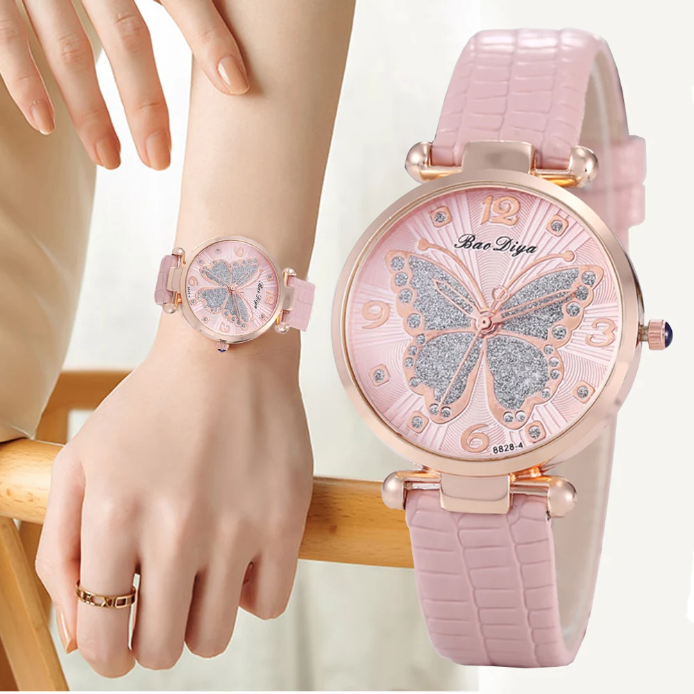 Top Trends: Butterfly Diamond Dial Design Women Quartz Watches Fashion Casual Ladies Wristwatches Simple Woman Leather Clock Montre Femme Shoppable Styles