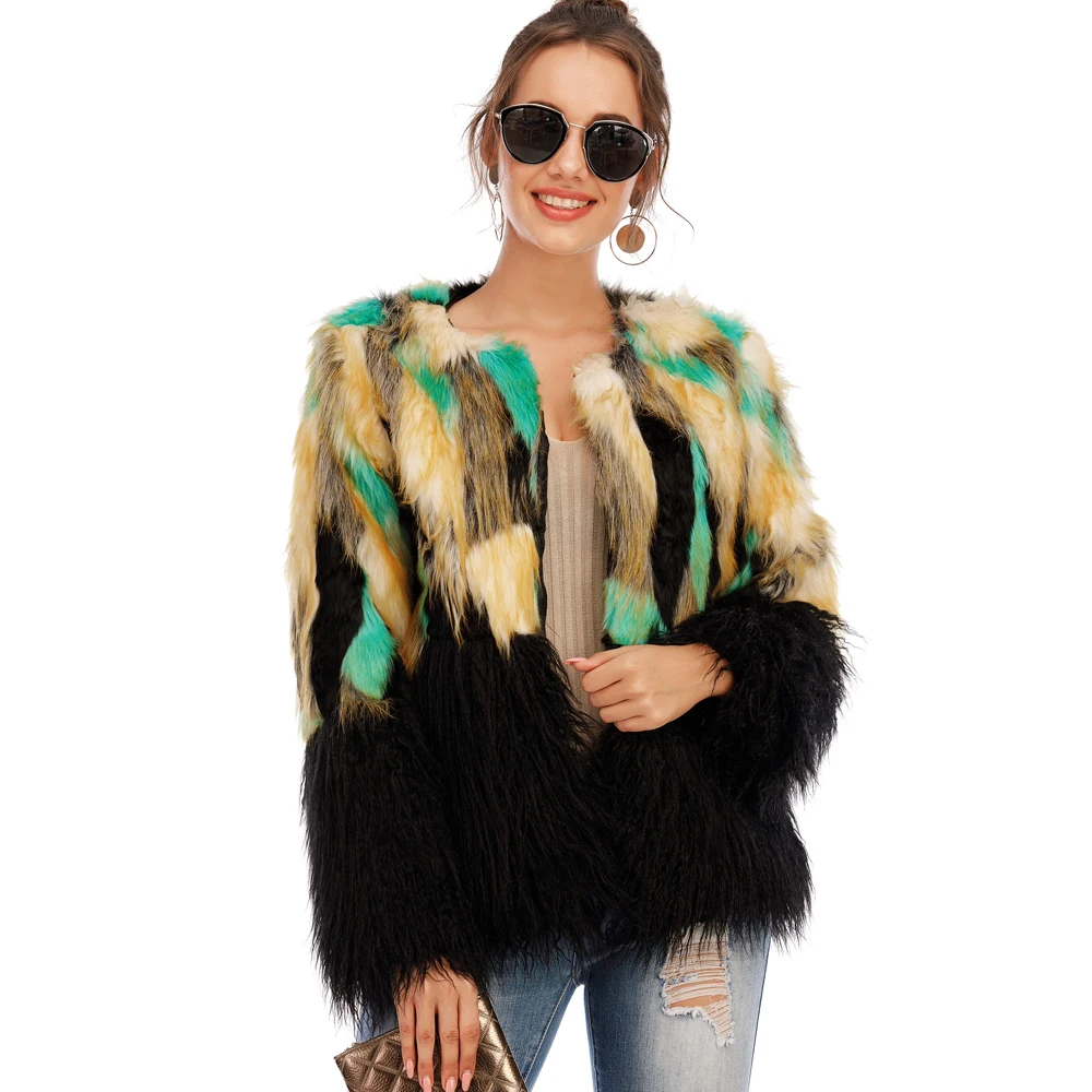 Top Trends: Elegant Womens Faux Fur Coat Autumn Winter Warm Patchwork Coat Female Plus Size Fashion Long Sleeve Imitation Fur Short Coats Shoppable Styles