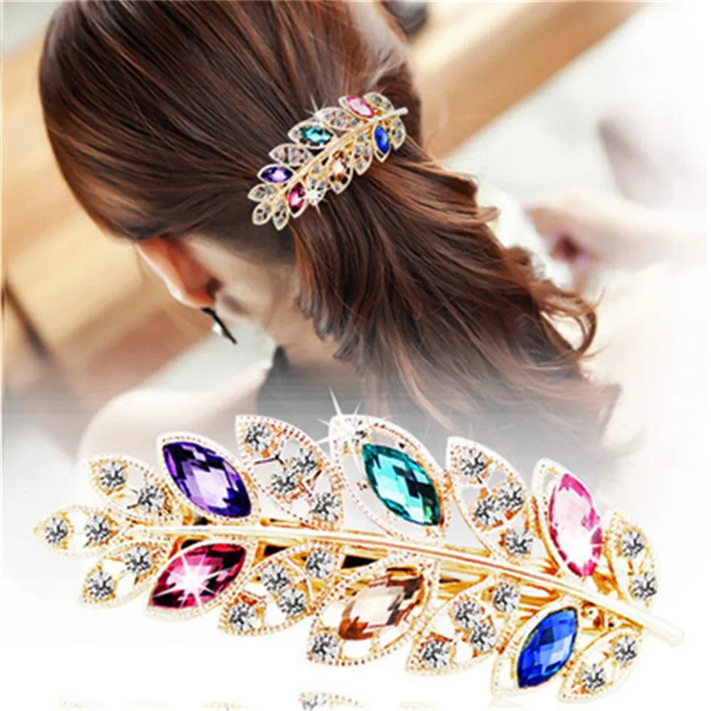 Top Trends: 1 PC Beauty Women Fashion Hair Clip Creative Leaf Crystal Alloy Rhinestone Barrette Hairpin Headband Korean Hair Accessories Shoppable Styles