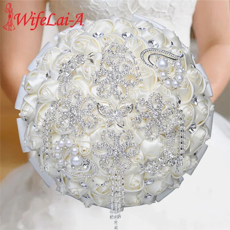 Top Trends: WifeLai-A Rhinestones Holding Flowers Wedding Flowers Bridal Bouquets Ivory Ribbon Brooch Bouquet Wedding Diamond Bouquet W2285 Shoppable Styles