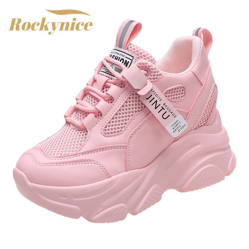 Top Trends: Brand 2022 Spring Breathable Mesh Sneakers Hidden Increasing Sport Shoes Woman Wedge Casual Chunky Shoes High Platform Shoes 9CM Shoppable Styles