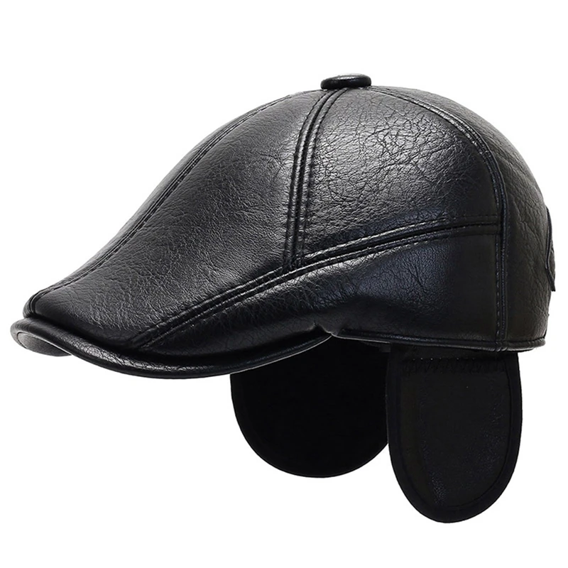 Top Trends: Men&#039;s Outdoor Leather Hat Winter Berets Male Warm Ear Protection Cap Genuine Leather Dad Hats Wholesale Leisure Bone Shoppable Styles