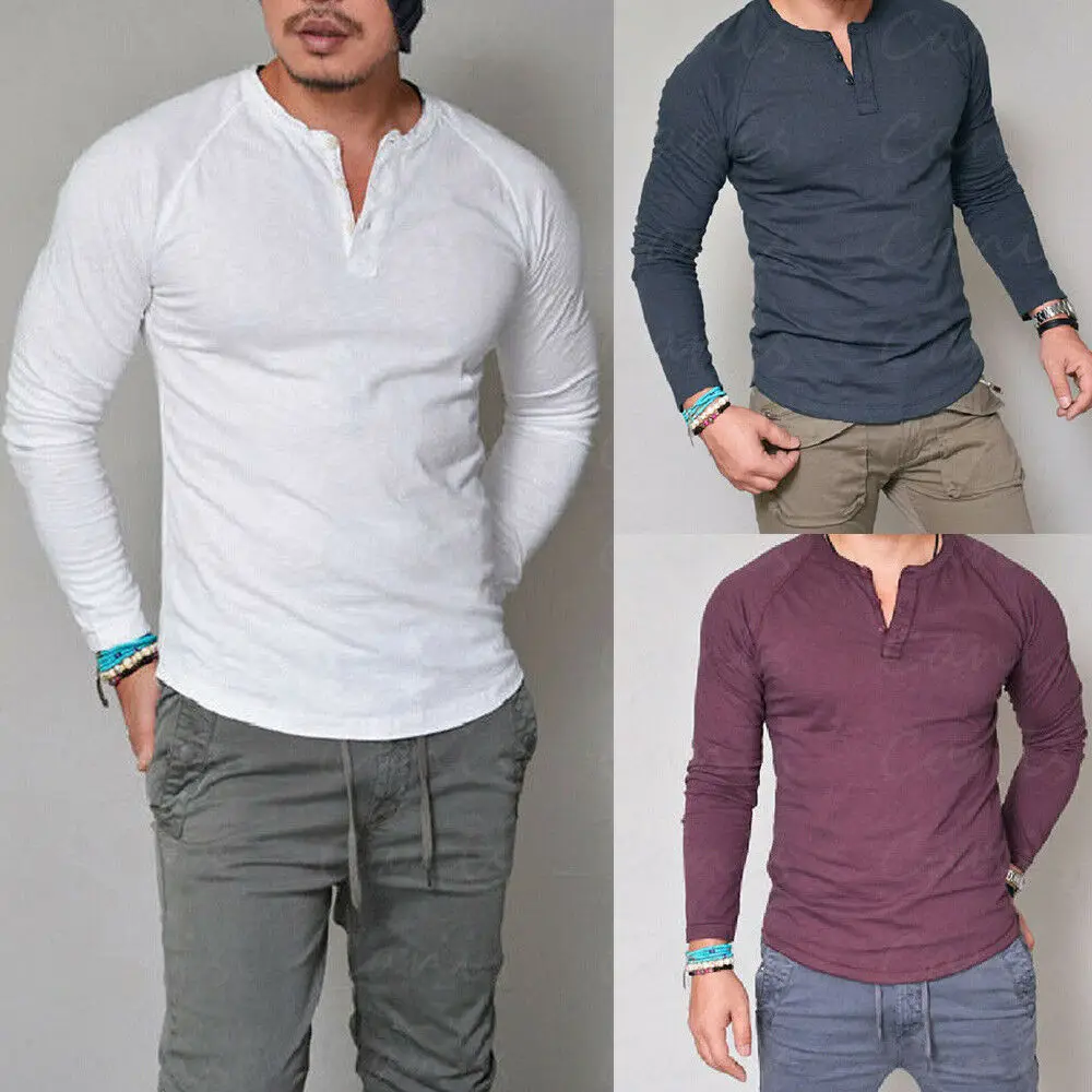 Top Trends: Summer Men's Slim Fit V Neck Short T-shirts Casual Tops Solid Long Sleeve Muscle Tee Daily Wear Tops Shoppable Styles